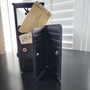 Buxton Black Genuine Leather Exterior Card Holder Case Wallet